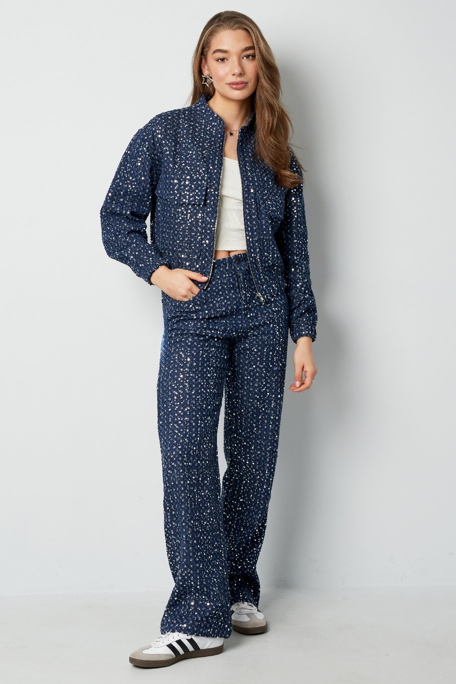 Giacca in denim con paillettes - Blu Immagine4
